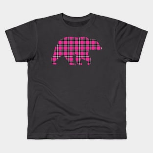 Pink Plaid Bear Kids T-Shirt